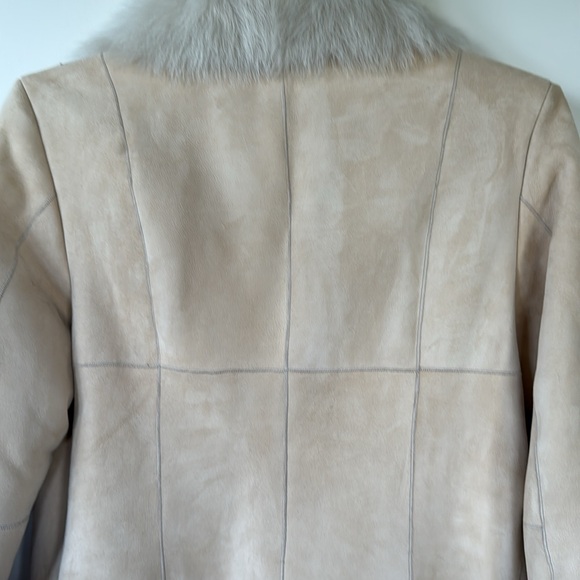 WOLFIE FURS NAPPA SUEDE AND TOSCANA SHEARLING FUR COAT IN CREAM COLLAR/CUFFS US6 - Picture 11 of 15